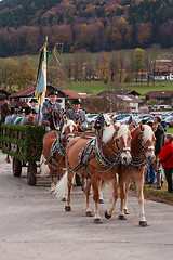 Image showing Hundham, Germany, Bavaria 04.11.2017: Leonhardi ride in the Bavarian Hundham