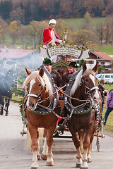 Image showing Hundham, Germany, Bavaria 04.11.2017: Leonhardi ride in the Bavarian Hundham