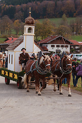 Image showing Hundham, Germany, Bavaria 04.11.2017: Leonhardi ride in the Bavarian Hundham