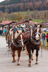 Image showing Hundham, Germany, Bavaria 04.11.2017: Leonhardi ride in the Bavarian Hundham