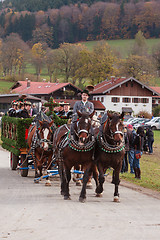 Image showing Hundham, Germany, Bavaria 04.11.2017: Leonhardi ride in the Bavarian Hundham