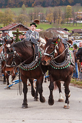 Image showing Hundham, Germany, Bavaria 04.11.2017: Leonhardi ride in the Bavarian Hundham