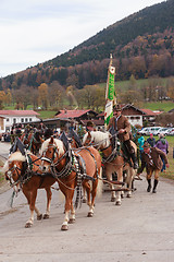 Image showing Hundham, Germany, Bavaria 04.11.2017: Leonhardi ride in the Bavarian Hundham