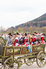 Image showing Hundham, Germany, Bavaria 04.11.2017: Leonhardi ride in the Bavarian Hundham