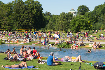 Image showing People enjoying the summer day in Englischer Garten city park in Munich, Germany.