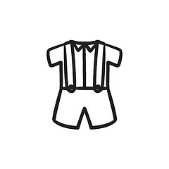 Image showing Baby shirt and shorts with suspenders sketch icon.