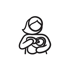 Image showing Woman nursing baby sketch icon.