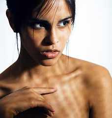 Image showing beauty latin young woman in depression, hopelessness look, fashi