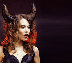 Image showing bright mysterious woman with horn hair, halloween celebration