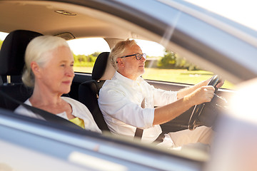 Image showing happy senior couple driving in car