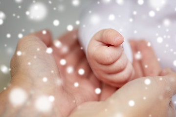 Image showing close up of mother and newborn baby hands