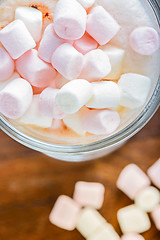 Image showing  Top view to the  marshmallows in hot chocolate