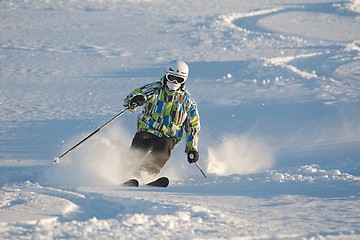 Image showing Skiing in fresh powder snow