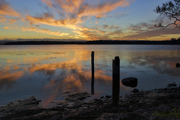 Image showing Sunset and water reflections