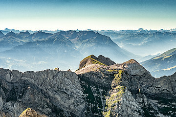 Image showing Mountain view from Mount Saentis, Switzerland , Swiss Alps.