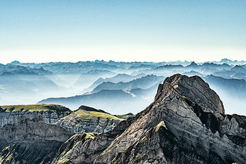Image showing Mountain view from Mount Saentis, Switzerland , Swiss Alps.