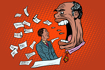 Image showing African boss yells at a subordinate. work and business