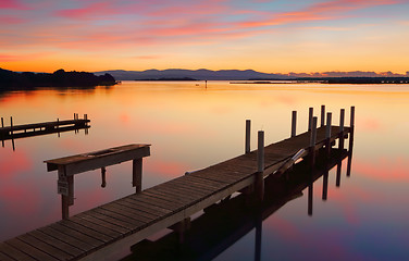 Image showing Lovely old timber jetty at sunrise