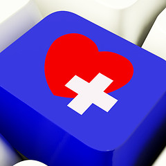 Image showing Heart And Cross Computer Key In Blue Showing Emergency Assistanc