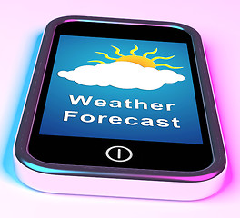 Image showing Mobile Phone Shows Cloudy Sun Weather Forecast