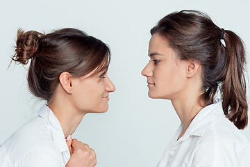 Image showing Studio portrait of female twins