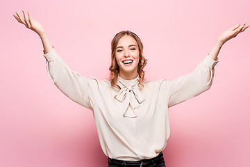 Image showing The young woman\'s portrait with happy emotions