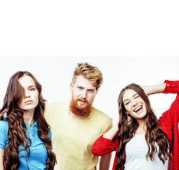 Image showing company of hipster guys, bearded red hair boy and girls students