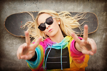 Image showing Skater Girl Peace Sign