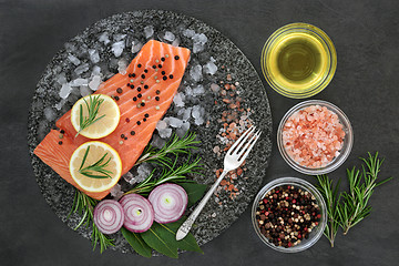 Image showing Salmon on Crushed Ice with Seasoning