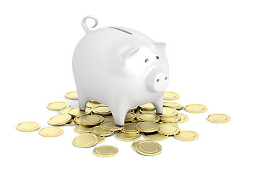 Image showing Piggy bank and coins 