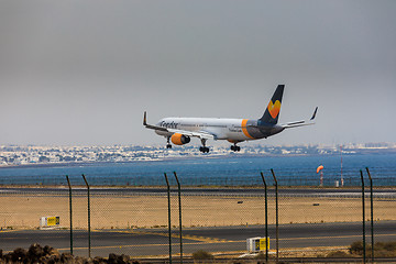 Image showing ARECIFE, SPAIN - APRIL, 16 2017: Boeing 757-300 of Condor with t