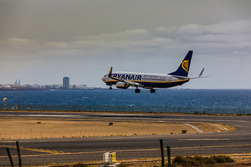 Image showing ARECIFE, SPAIN - APRIL, 15 2017: Boeing 737-800 of RYANAIR with 