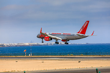 Image showing ARECIFE, SPAIN - APRIL, 15 2017: Boeing 757 - 200 of JET2 with t