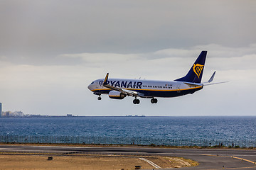 Image showing ARECIFE, SPAIN - APRIL, 15 2017: Boeing 737-800 of RYANAIR landi