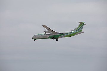 Image showing ARECIFE, SPAIN - APRIL, 15 2017: ATR 72 of Binter landing at Lan