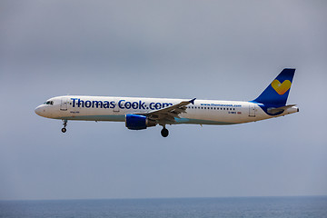 Image showing ARECIFE, SPAIN - APRIL, 16 2017: AirBus A321 of ThomasCook.com w