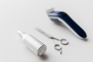 Image showing styling hair spray, trimmer and scissors