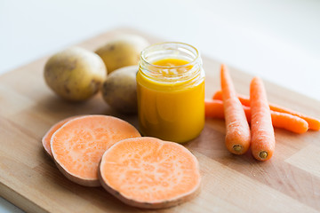 Image showing vegetable puree or baby food in glass jar