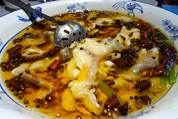 Image showing Fish fillets in hot chili oil