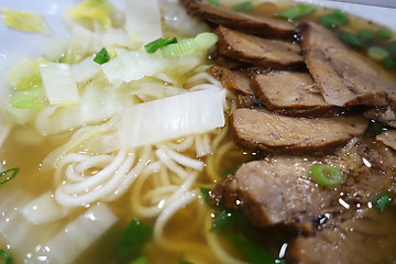 Image showing Hot noodles with beef slices