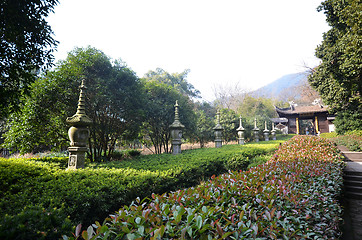 Image showing Beuatiful architecture in Ancient buddhist temple , Lingyin temp