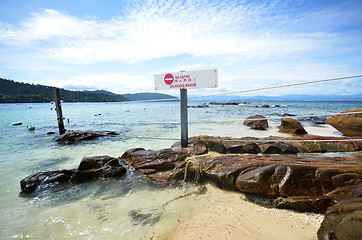 Image showing No entry sign on beach