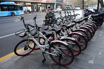 Image showing Shared bikes on the side of the road