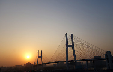 Image showing Nanpu bridge in Shanghai over the sunset