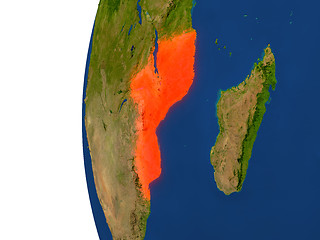 Image showing Mozambique on globe