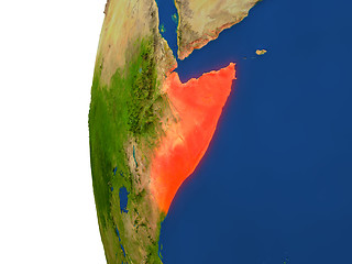 Image showing Somalia on globe