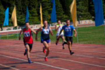 Image showing Blurred view of man athletic running competition