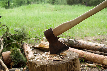Image showing Axe and log
