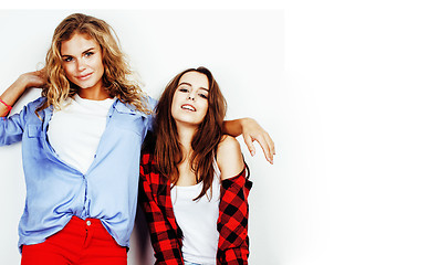 Image showing best friends teenage girls together having fun, posing emotional