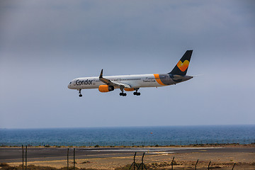 Image showing ARECIFE, SPAIN - APRIL, 16 2017: Boeing 757-300 of Condor with t